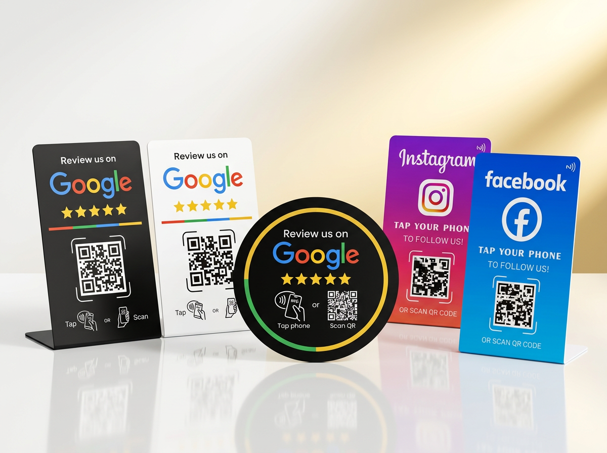Google, Instagram i Facebook NFC review kartice i stalci